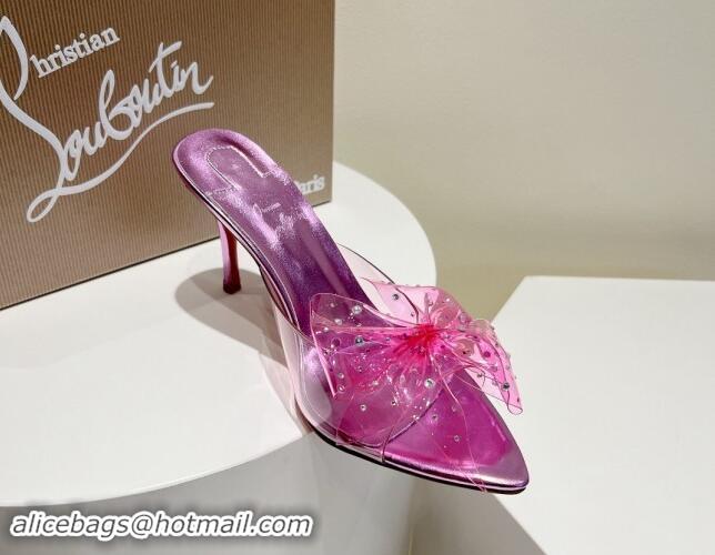 Good Quality Christian Louboutin TPU Heel Slides Sandal with Bow 8.5cm Pink 904115