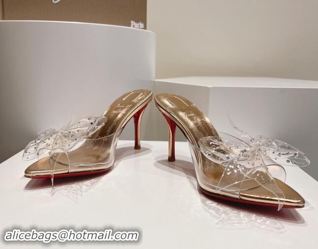 Purchase Christian Louboutin TPU Heel Slides Sandal with Bow 8.5cm Gold 904116