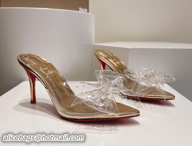 Purchase Christian Louboutin TPU Heel Slides Sandal with Bow 8.5cm Gold 904116