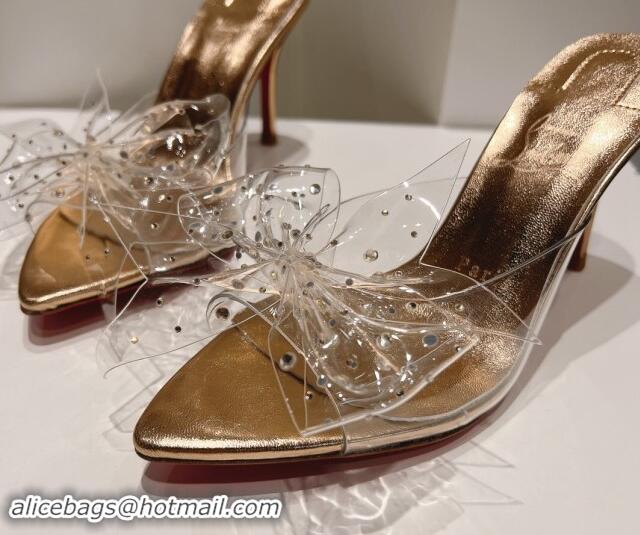 Purchase Christian Louboutin TPU Heel Slides Sandal with Bow 8.5cm Gold 904116