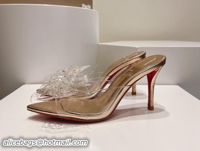 Purchase Christian Louboutin TPU Heel Slides Sandal with Bow 8.5cm Gold 904116