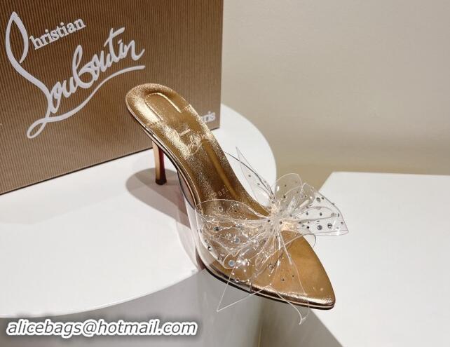 Purchase Christian Louboutin TPU Heel Slides Sandal with Bow 8.5cm Gold 904116