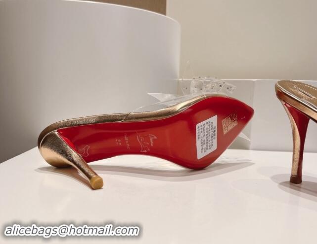 Purchase Christian Louboutin TPU Heel Slides Sandal with Bow 8.5cm Gold 904116