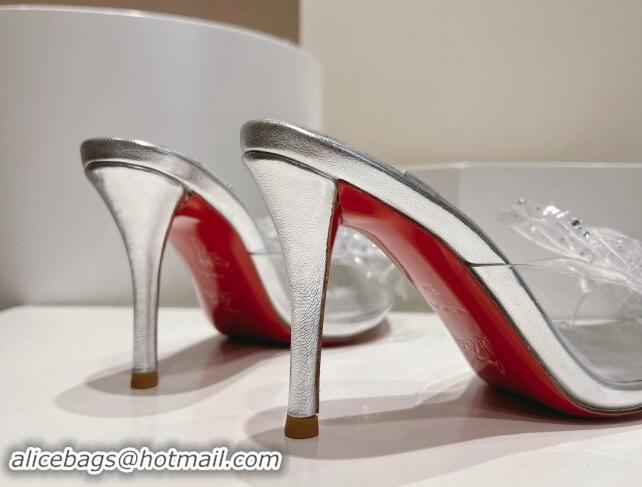 Low Cost Christian Louboutin TPU Heel Slides Sandal with Bow 8.5cm Silver 904117