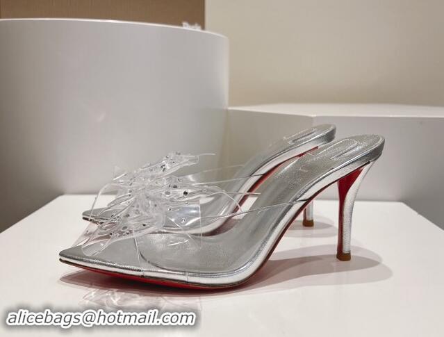 Low Cost Christian Louboutin TPU Heel Slides Sandal with Bow 8.5cm Silver 904117