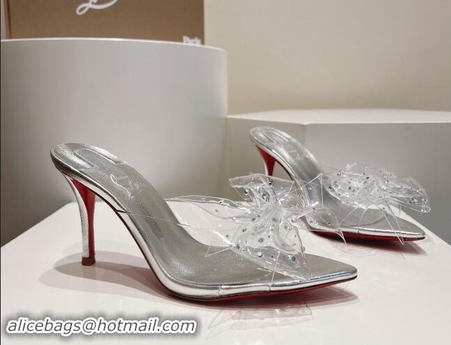 Low Cost Christian Louboutin TPU Heel Slides Sandal with Bow 8.5cm Silver 904117