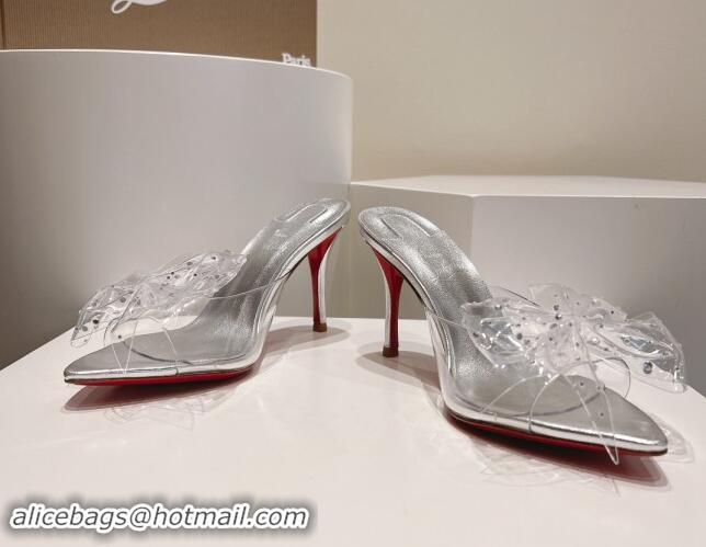 Low Cost Christian Louboutin TPU Heel Slides Sandal with Bow 8.5cm Silver 904117