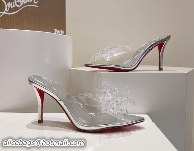 Low Cost Christian Louboutin TPU Heel Slides Sandal with Bow 8.5cm Silver 904117