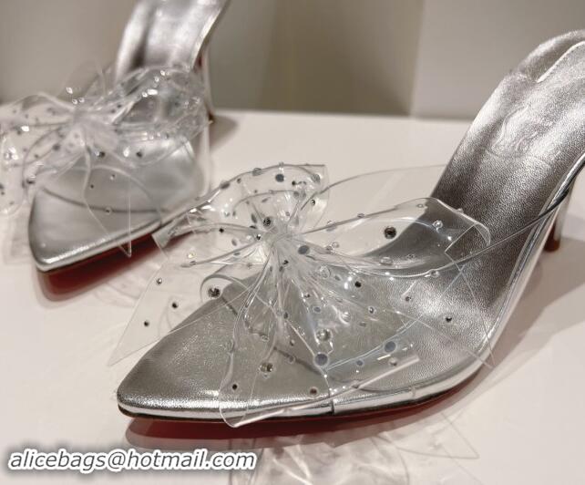 Low Cost Christian Louboutin TPU Heel Slides Sandal with Bow 8.5cm Silver 904117