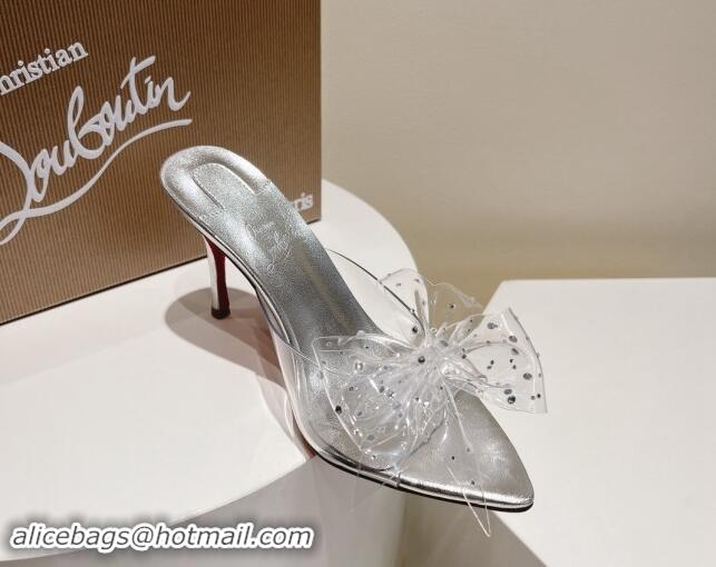 Low Cost Christian Louboutin TPU Heel Slides Sandal with Bow 8.5cm Silver 904117