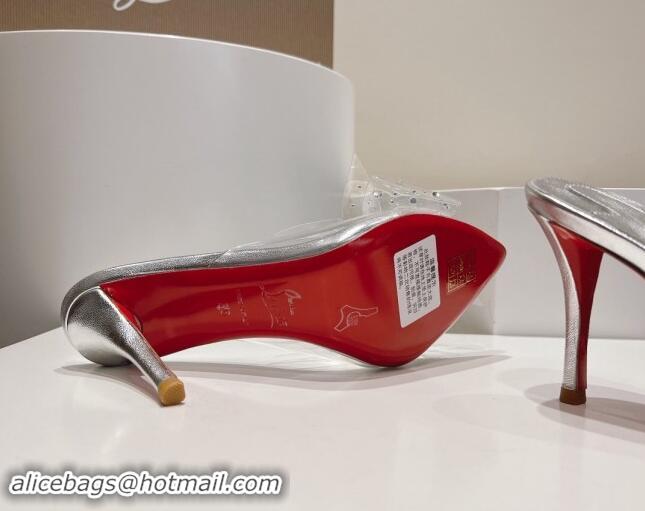 Low Cost Christian Louboutin TPU Heel Slides Sandal with Bow 8.5cm Silver 904117