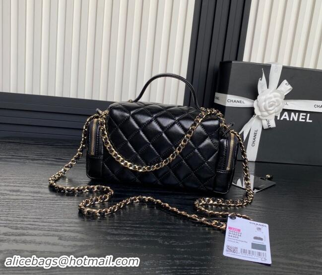 Famous Brand Chanel Shiny Crumpled Lambskin Vanity Case Bag with Pockets AS5222 Black 2024