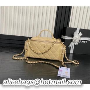 Best Price Chanel Shiny Crumpled Lambskin Vanity Case Bag with Pockets AS5222 Light Yellow 2024