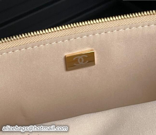 Best Price Chanel Shiny Crumpled Lambskin Vanity Case Bag with Pockets AS5222 Light Yellow 2024