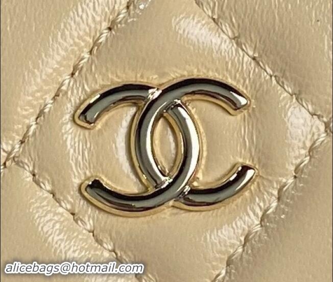 Best Price Chanel Shiny Crumpled Lambskin Vanity Case Bag with Pockets AS5222 Light Yellow 2024