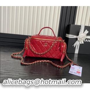 Inexpensive Chanel Shiny Crumpled Lambskin Vanity Case Bag with Pockets AS5222 Red 2024