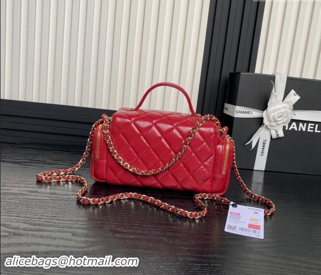 Inexpensive Chanel Shiny Crumpled Lambskin Vanity Case Bag with Pockets AS5222 Red 2024