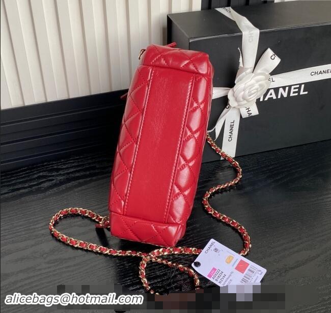 Inexpensive Chanel Shiny Crumpled Lambskin Vanity Case Bag with Pockets AS5222 Red 2024