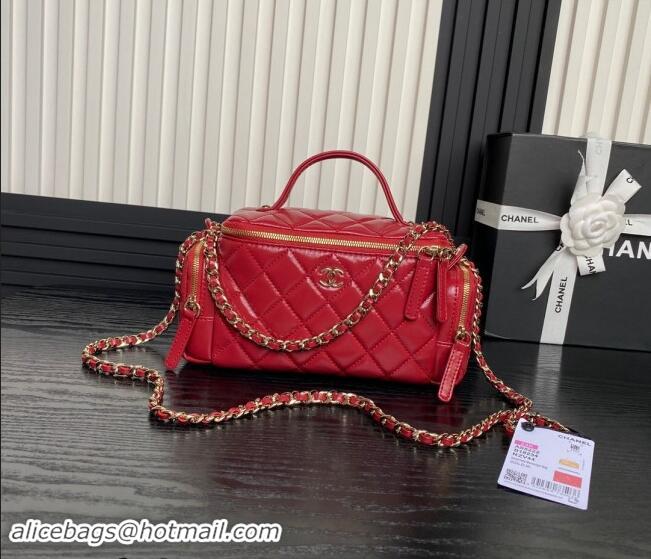 Inexpensive Chanel Shiny Crumpled Lambskin Vanity Case Bag with Pockets AS5222 Red 2024