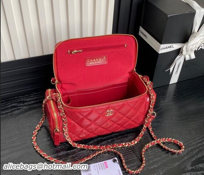 Inexpensive Chanel Shiny Crumpled Lambskin Vanity Case Bag with Pockets AS5222 Red 2024