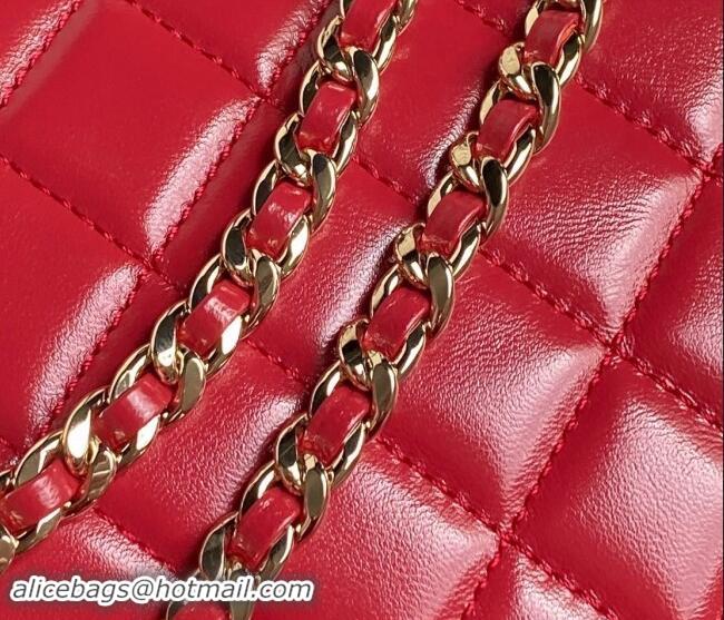 Inexpensive Chanel Shiny Crumpled Lambskin Vanity Case Bag with Pockets AS5222 Red 2024