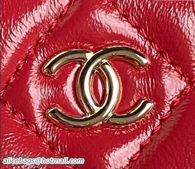 Inexpensive Chanel Shiny Crumpled Lambskin Vanity Case Bag with Pockets AS5222 Red 2024