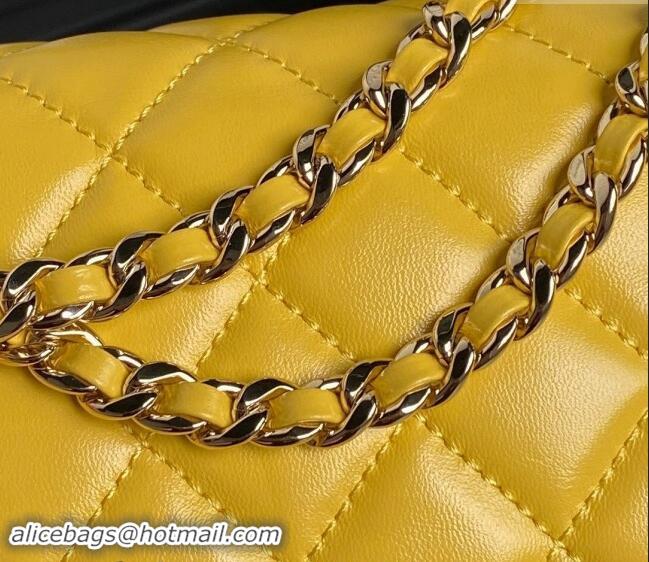 Top Design Chanel Shiny Crumpled Lambskin Vanity Case Bag with Pockets AS5222 Bright Yellow 2024