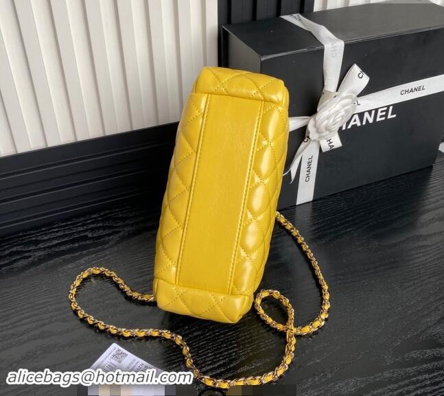 Top Design Chanel Shiny Crumpled Lambskin Vanity Case Bag with Pockets AS5222 Bright Yellow 2024