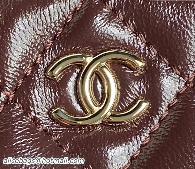 Best Price Chanel Shiny Crumpled Lambskin Vanity Case Bag with Pockets AS5222 Dark Burgundy 2024