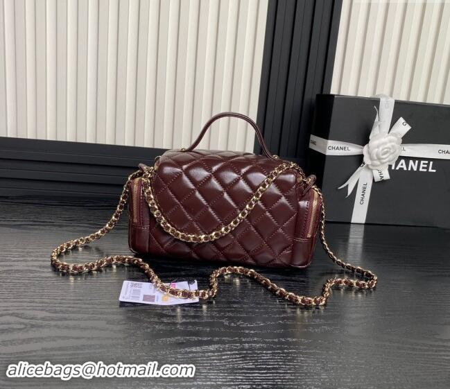 Best Price Chanel Shiny Crumpled Lambskin Vanity Case Bag with Pockets AS5222 Dark Burgundy 2024