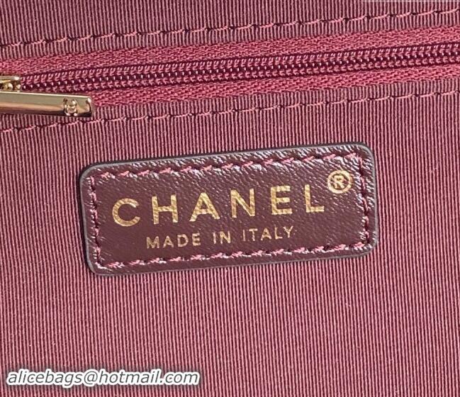 Best Price Chanel Shiny Crumpled Lambskin Vanity Case Bag with Pockets AS5222 Dark Burgundy 2024