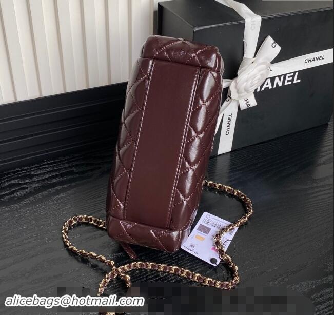 Best Price Chanel Shiny Crumpled Lambskin Vanity Case Bag with Pockets AS5222 Dark Burgundy 2024