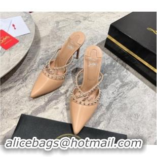 Good Product Christian Louboutin Tatoosh Spikes Mules Pumps 10cm in Lambskin Blush Nude 1011018