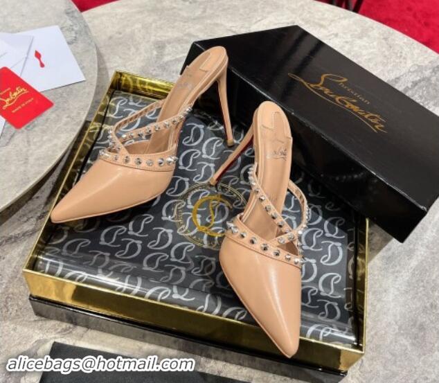 Good Product Christian Louboutin Tatoosh Spikes Mules Pumps 10cm in Lambskin Blush Nude 1011018