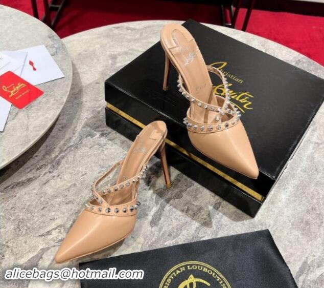 Good Product Christian Louboutin Tatoosh Spikes Mules Pumps 10cm in Lambskin Blush Nude 1011018