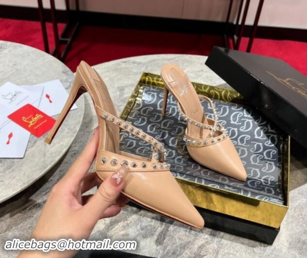 Good Product Christian Louboutin Tatoosh Spikes Mules Pumps 10cm in Lambskin Blush Nude 1011018