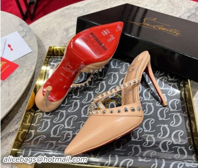 Good Product Christian Louboutin Tatoosh Spikes Mules Pumps 10cm in Lambskin Blush Nude 1011018