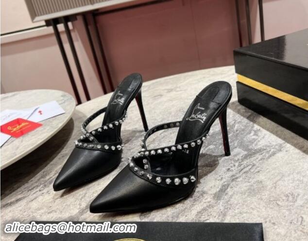 Trendy Design Christian Louboutin Tatoosh Spikes Mules Pumps 10cm in Lambskin Black 1011019