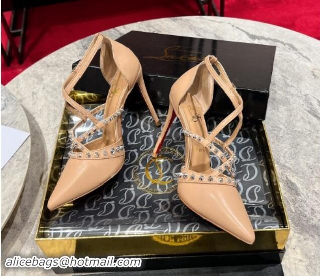 Buy Luxury Christian Louboutin Tatoosh Spikes Pumps 10cm in Lambskin Leather Blush Nude 011020