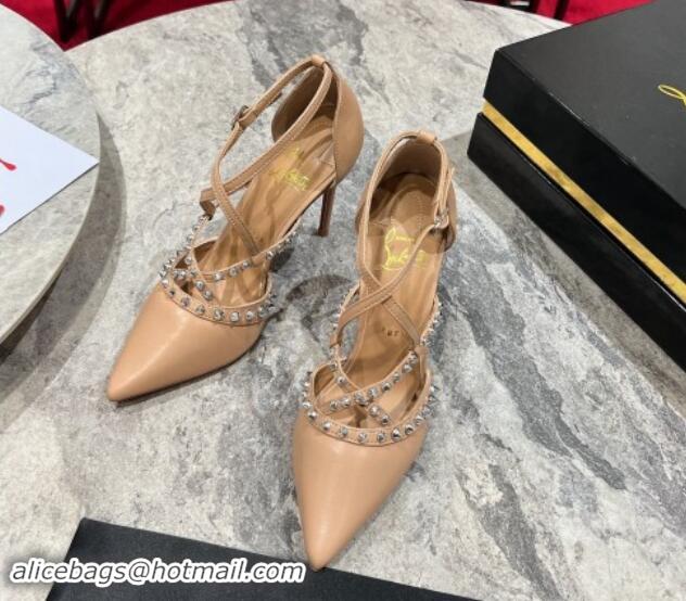 Buy Luxury Christian Louboutin Tatoosh Spikes Pumps 10cm in Lambskin Leather Blush Nude 011020