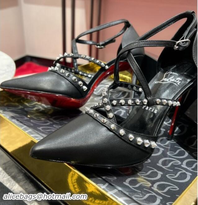 Sumptuous Christian Louboutin Tatoosh Spikes Pumps 10cm in Lambskin Leather Black 011021