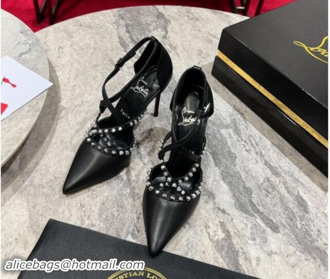 Sumptuous Christian Louboutin Tatoosh Spikes Pumps 10cm in Lambskin Leather Black 011021