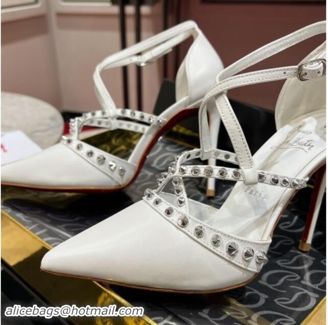 1:1 aaaaa Christian Louboutin Tatoosh Spikes Pumps 10cm in Lambskin Leather White 1011022