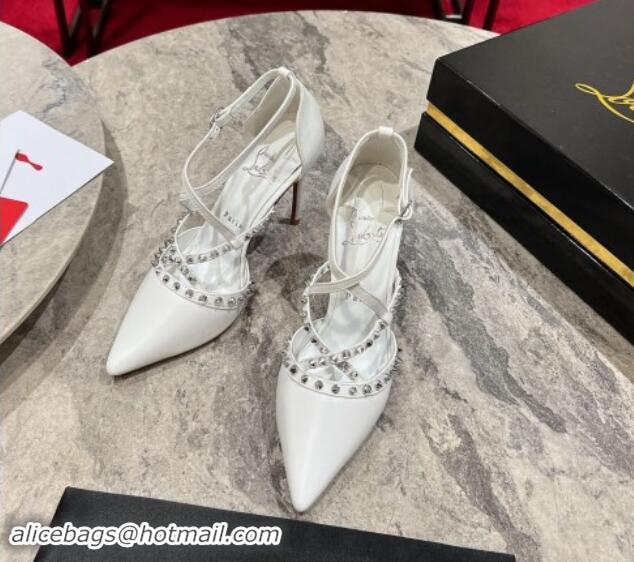 1:1 aaaaa Christian Louboutin Tatoosh Spikes Pumps 10cm in Lambskin Leather White 1011022