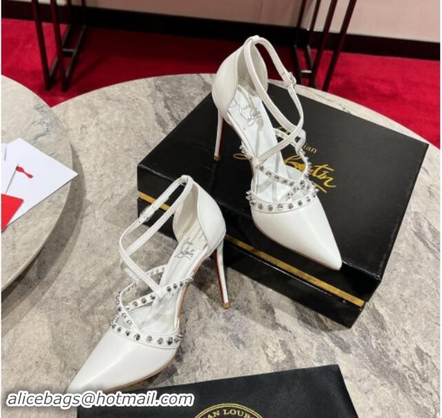 1:1 aaaaa Christian Louboutin Tatoosh Spikes Pumps 10cm in Lambskin Leather White 1011022