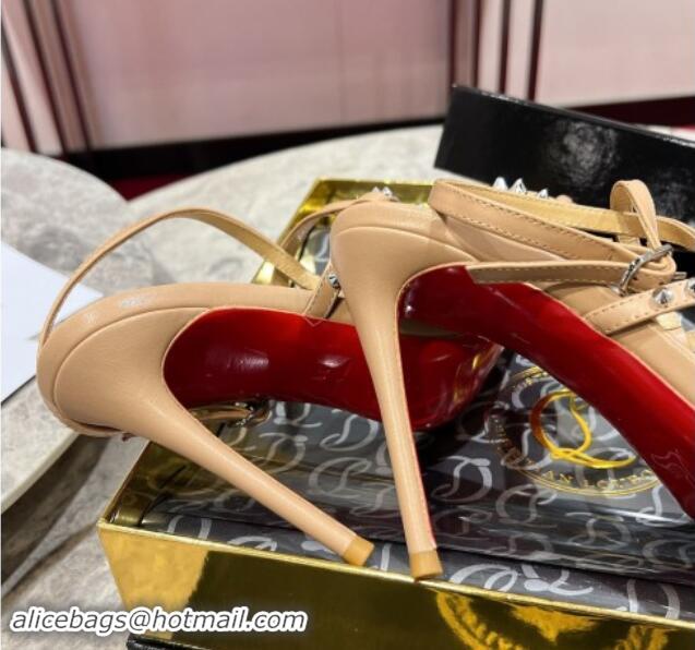 1:1 Christian Louboutin Tatoosh Spikes Sandals 10cm in Lambskin with Cross Strap Nude 1011023