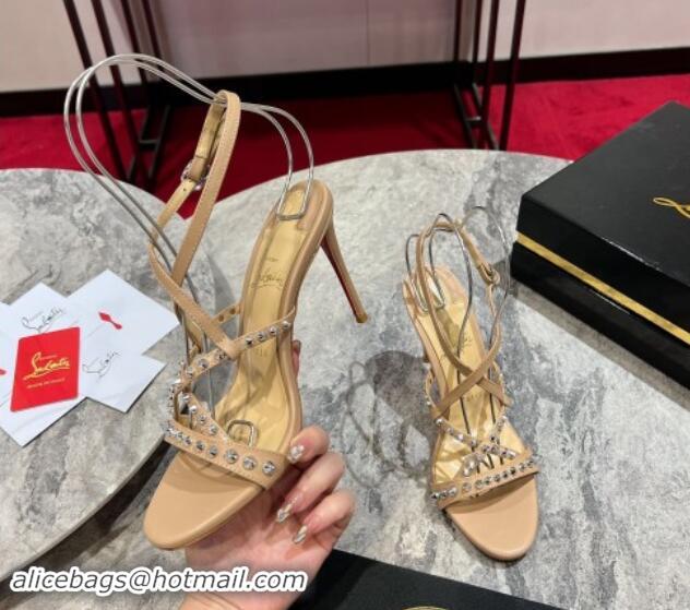 1:1 Christian Louboutin Tatoosh Spikes Sandals 10cm in Lambskin with Cross Strap Nude 1011023