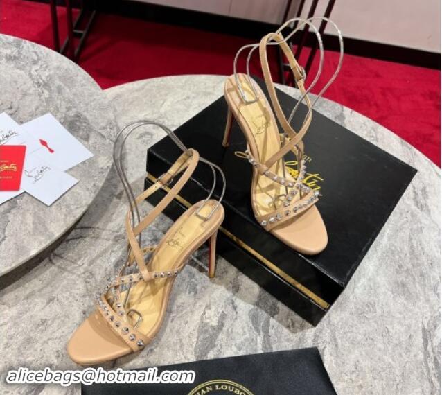 1:1 Christian Louboutin Tatoosh Spikes Sandals 10cm in Lambskin with Cross Strap Nude 1011023