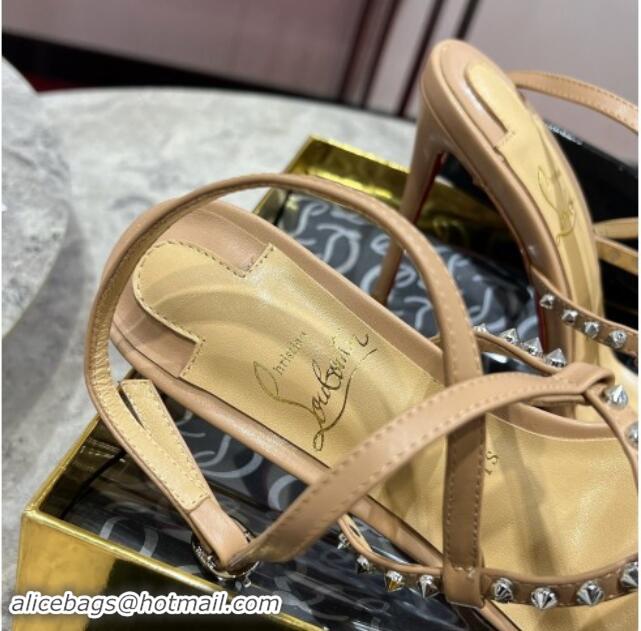 1:1 Christian Louboutin Tatoosh Spikes Sandals 10cm in Lambskin with Cross Strap Nude 1011023