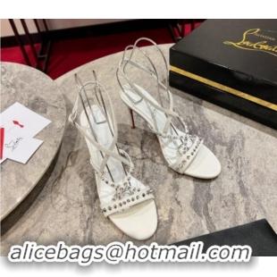 Classic Hot Christian Louboutin Tatoosh Spikes Sandals 10cm in Lambskin with Cross Strap White 1011024